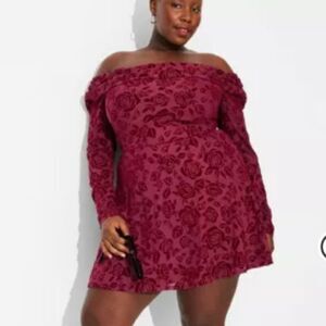 Wild Fable Red Flocked Rose Mini Fit And Flare Dress Size 3X NWT P2P 26 In